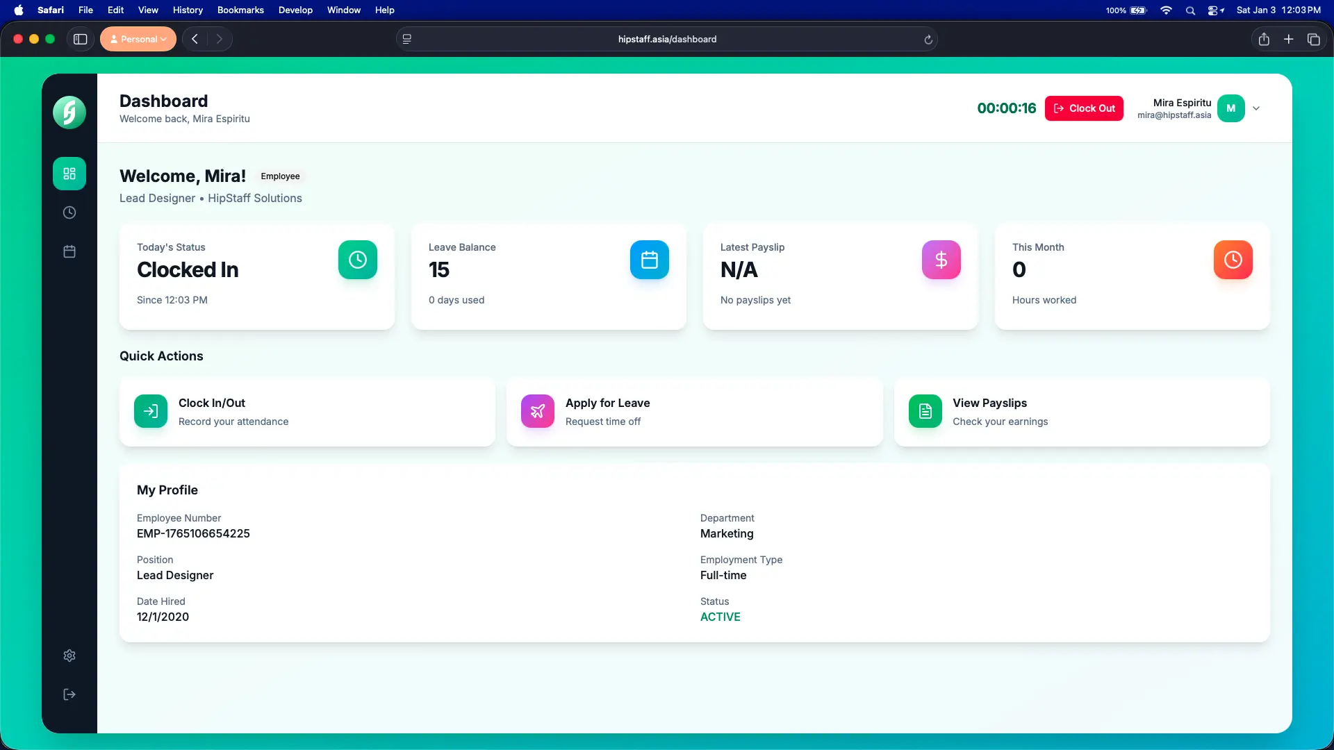 HipStaff interface preview
